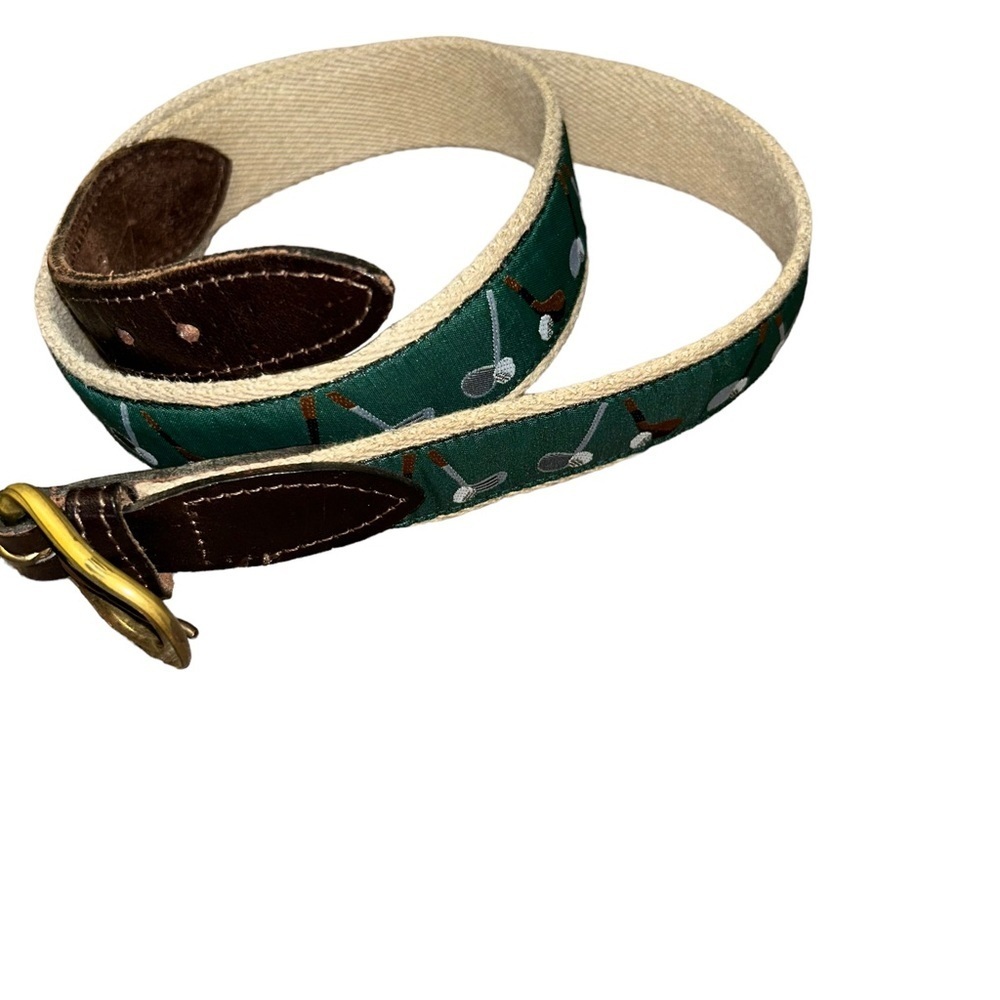 Men Thomas bates tan leather belt golf balls clubs print size 36